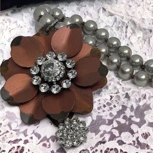 Hand-Painted Copper Floral Pendant Necklace with Crystal Embellishments …